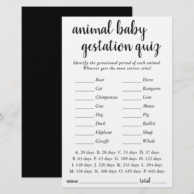 Einfaches Baby | Black Script Gestational Game (Vorne/Hinten)