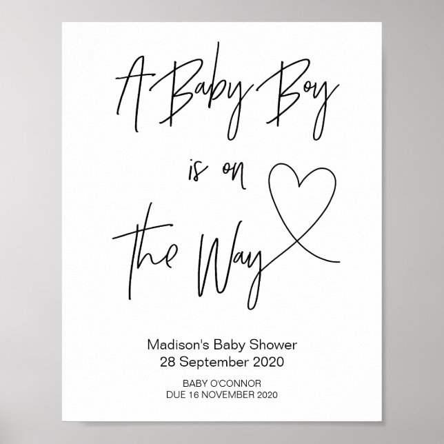 Einfaches Baby Boy Baby Duschzeichen mit Herz Poster (Vorne)