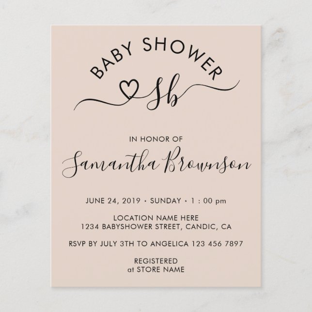 Einfaches Baby-Rosa-Monogramm-Buchstabe Herz Flyer (Vorne)