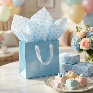 Einfaches Babyblau-Polka-Punkte-Muster auf Weiß Seidenpapier
