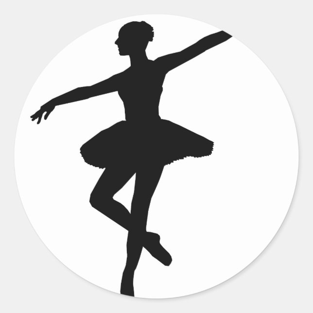 Einfaches Ballett Schwarz-weiß Ballerina Runder Aufkleber (Vorderseite)