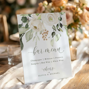 Einfaches Bar-Menü-Schild Weiße Blumen Grünpflanze Sockelschild