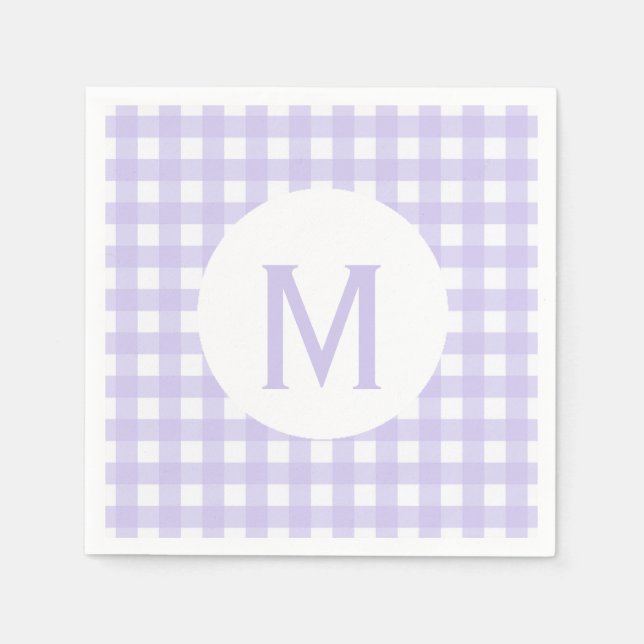 Einfaches Basis Blasslila Gingham Monogramm Serviette (Vorderseite)