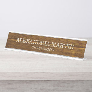 Einfaches Basis-Braun-Holz-Namensschild Türschild  Schreibtischnamensplakette