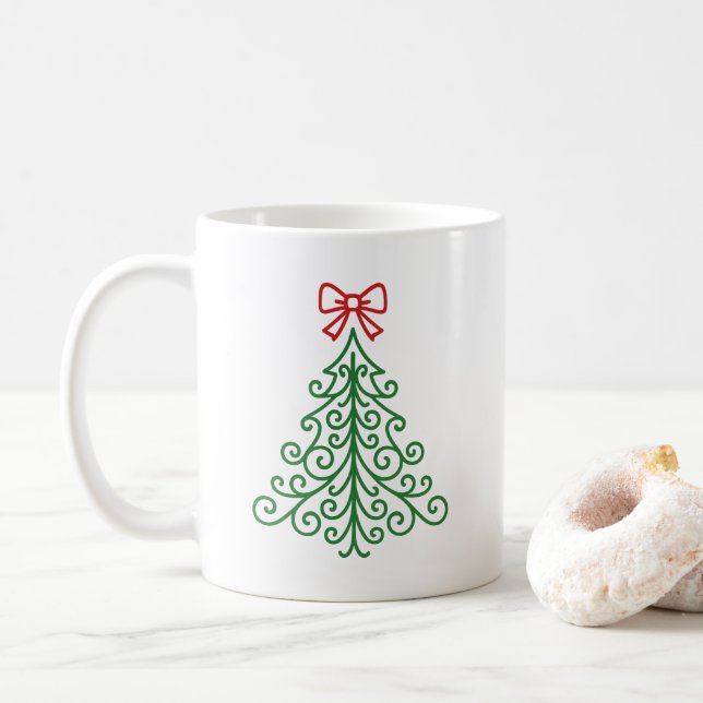 Einfaches Baum mit Bow Moderne Weihnachten Kaffeetasse (Mit Donut)