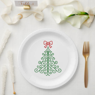 Einfaches Baum mit Bow Moderne Weihnachten Pappteller