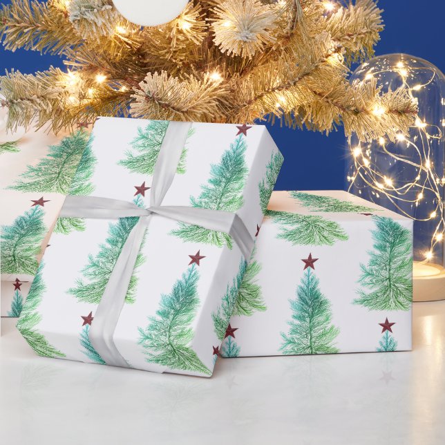 Einfaches Baum mit rotem Stern Weihnachten Geschenkpapier (Feiertage)