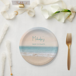 Einfaches Beach Foto Personalisiert Babydusche Pappteller
