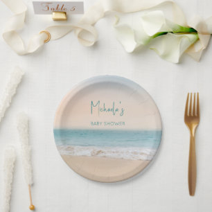Einfaches Beach Foto Personalisiert Babydusche Pappteller
