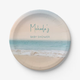 Einfaches Beach Foto Personalisiert Babydusche Pappteller
