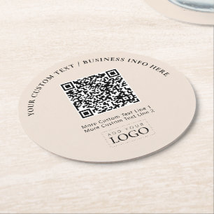 Einfaches Beige-Geschäftslogo QR-Code-Promotion Runder Pappuntersetzer