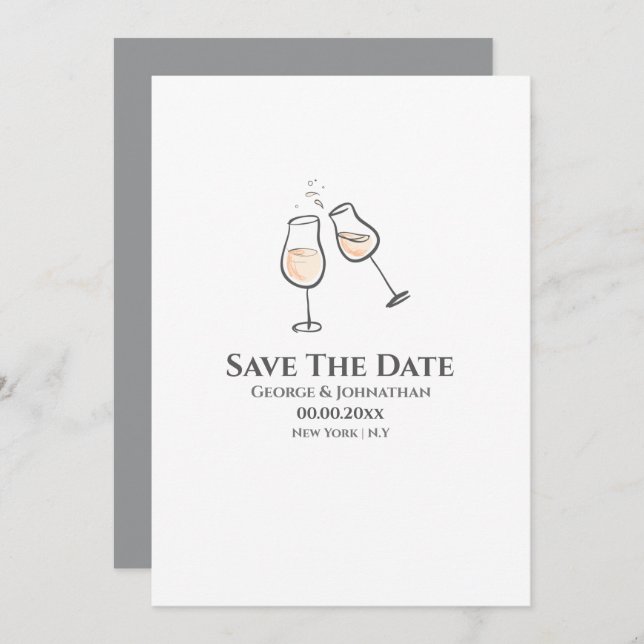 Einfaches Beispiel für Champagner-Brillen minimali Save The Date (Vorne/Hinten)