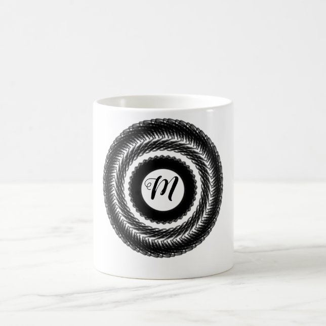 einfaches benutzerdefiniertes BLACK mandala Monogr Kaffeetasse (Mittel)
