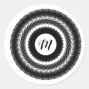 einfaches benutzerdefiniertes BLACK mandala Monogr Runder Aufkleber