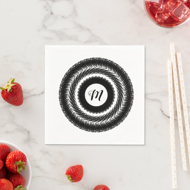 einfaches benutzerdefiniertes BLACK mandala Monogr Serviette (Beispiel)