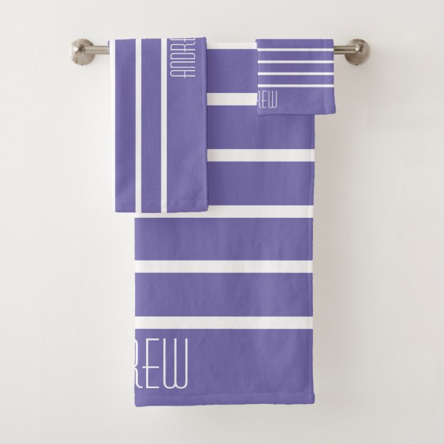 Einfaches benutzerdefiniertes Chic Periwinkle Stri Badhandtuch Set (Insitu)
