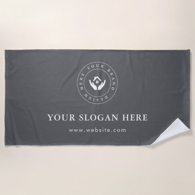 Einfaches, benutzerdefiniertes Firmenlogo und Text Strandtuch (Vorderseite)