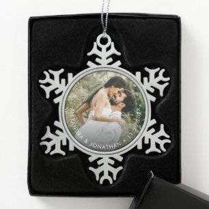 Einfaches benutzerdefiniertes Foto und Datum Perso Schneeflocken Zinn-Ornament