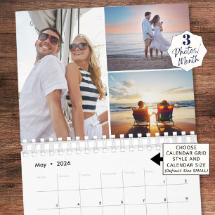 Einfaches benutzerdefiniertes Fotocollage 3 pro Mo Kalender