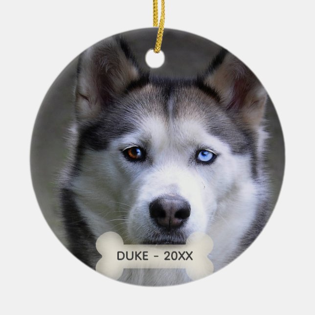 Einfaches benutzerdefiniertes Husky-Foto Keramik Ornament (Vorne)