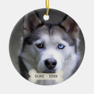 Einfaches benutzerdefiniertes Husky-Hundefoto Keramik Ornament