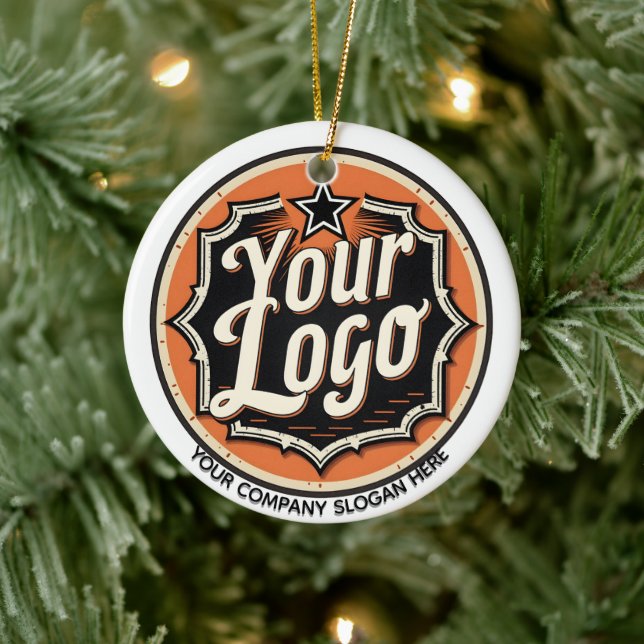 Einfaches benutzerdefiniertes Logo und Text Geschä Keramik Ornament (Baum)