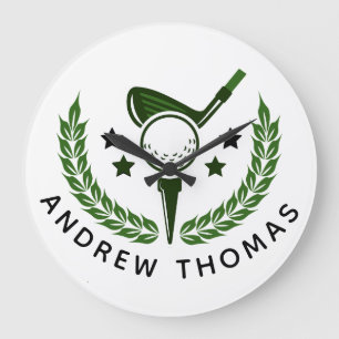 Einfaches benutzerdefiniertes Monogramm Golfer Nam Große Wanduhr