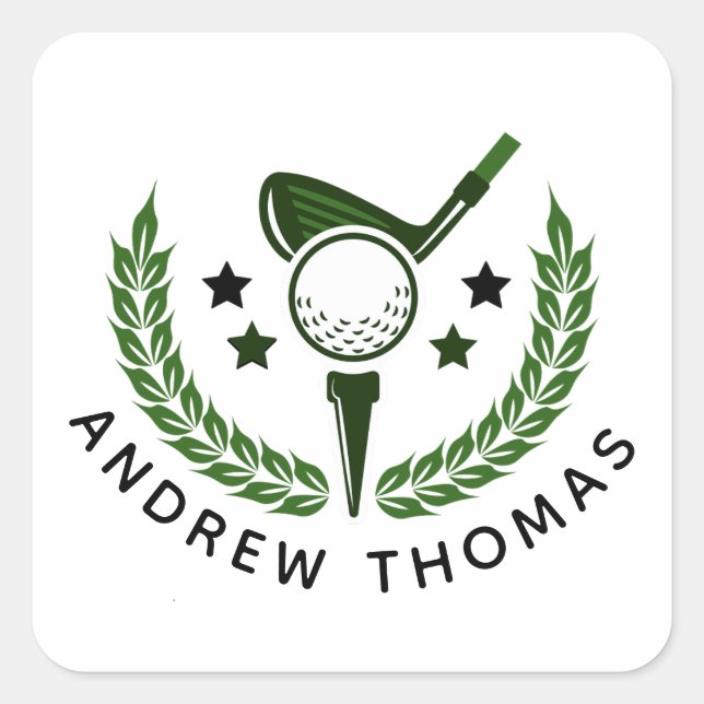 Einfaches benutzerdefiniertes Monogramm Golfer Nam Quadratischer Aufkleber (Vorderseite)