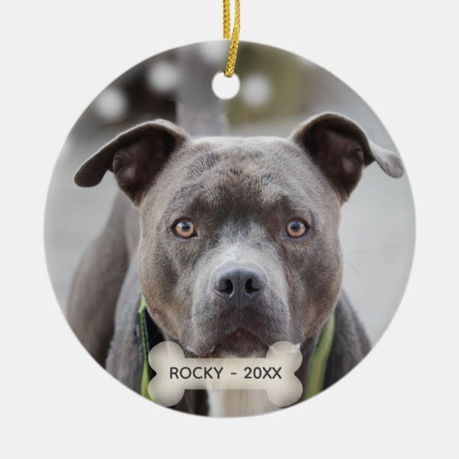 Einfaches benutzerdefiniertes Pit Bull Dog-Foto Keramik Ornament (Vorne)