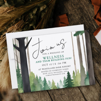 Einfaches Bergwald-Teambuilding-Entspannungsgemäld Einladung