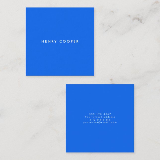 Einfaches Berufliches Cobalt Blue Quadratische Visitenkarte (Vorne/Hinten)