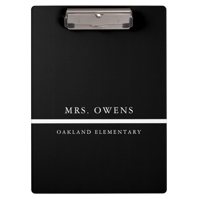 Einfaches Berufliches Schwarz-Weiß-Lehrergeschenk Klemmbrett (Vorderseite)