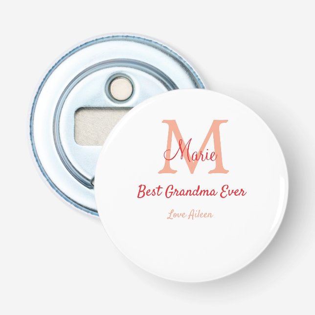 einfaches, bestes Oma-Monogramm Flaschenöffner (Vorderseite)