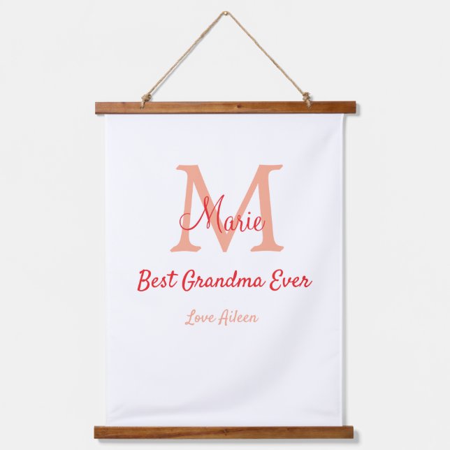 einfaches, bestes Oma-Monogramm Wandteppich Mit Holzrahmen (Vorderseite)