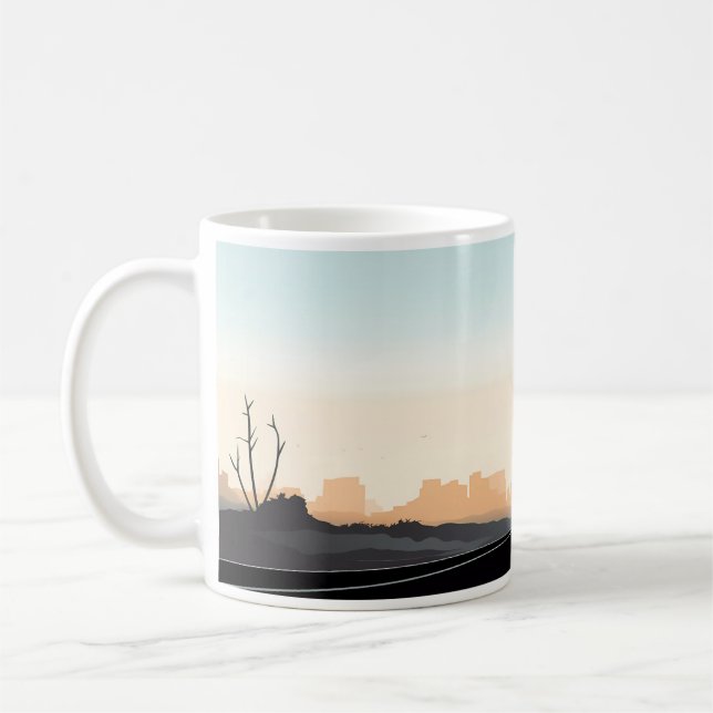 Einfaches Bild der Strompolen auf der Straße Kaffeetasse (Links)
