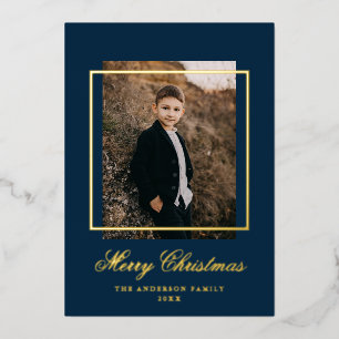 Einfaches Bilderrahmen-Foto in Navy und Gold Folien Feiertagskarte