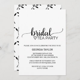 Einfaches Black Calligraphy Bridal Tee Party Einladung