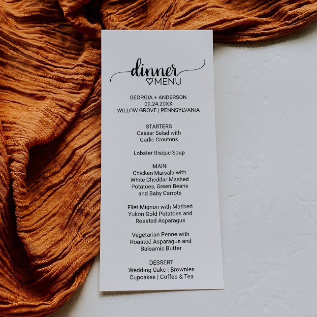 Einfaches Black Calligraphy Wedding Menu Menükarte (Von Creator hochgeladen)