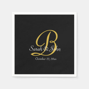 Einfaches Black & Gold Monogramm Hochzeitspapier N Serviette