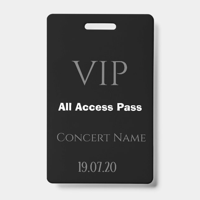 Einfaches Black VIP All Access Pass Konzert Abzeic Ausweis (Vorderseite)