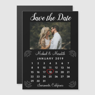 Einfaches Black Wedding Calendar Foto Magneteinladung