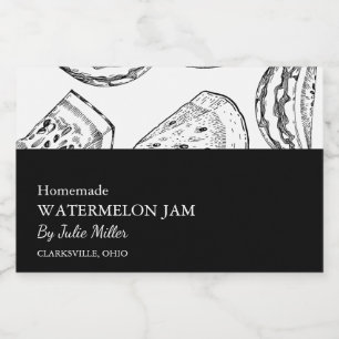 Einfaches Black & White Watermelon-Jam-Label Lebensmitteletikett