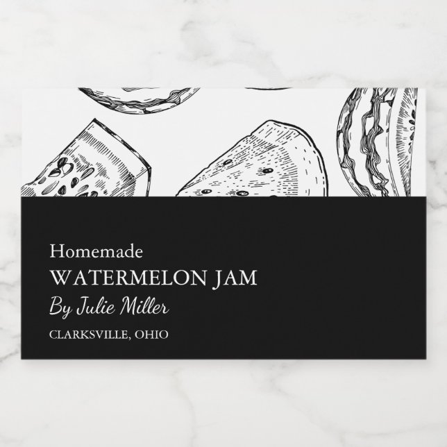 Einfaches Black & White Watermelon-Jam-Label Lebensmitteletikett (Einzelnes Label)