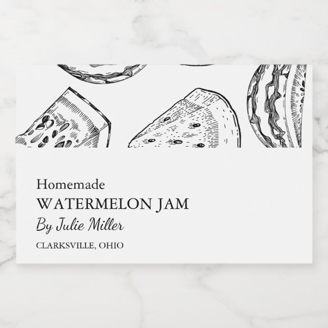 Einfaches Black & White Watermelon-Jam-Label Lebensmitteletikett (Einzelnes Label)