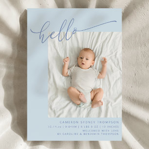 Einfaches Blau Schriftart Süß Hallo Baby Zwei Foto Ankündigung