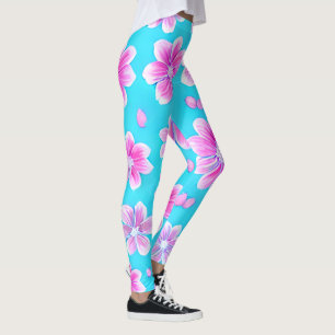 Einfaches Blau und Rosa Blume-Muster Leggings