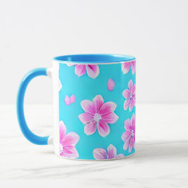 Einfaches Blau und Rosa Blume-Muster Tasse