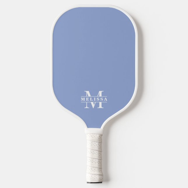 Einfaches blaues elegantes Monogramm Pickleball Schläger (Vorderseite)