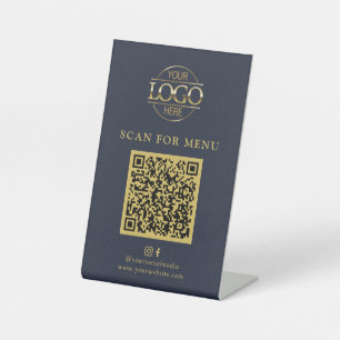 Einfaches blaues Geschäftslogo Kontaktloses QR-Cod Sockelschild