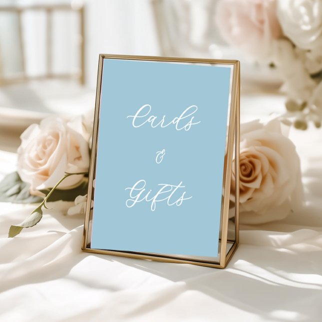 Einfaches blaues Karten & Geschenke-Tischschild Sockelschild (cards and gifts sign, blue decor, wedding reception, bridal shower, baptism party, simple minimalist)